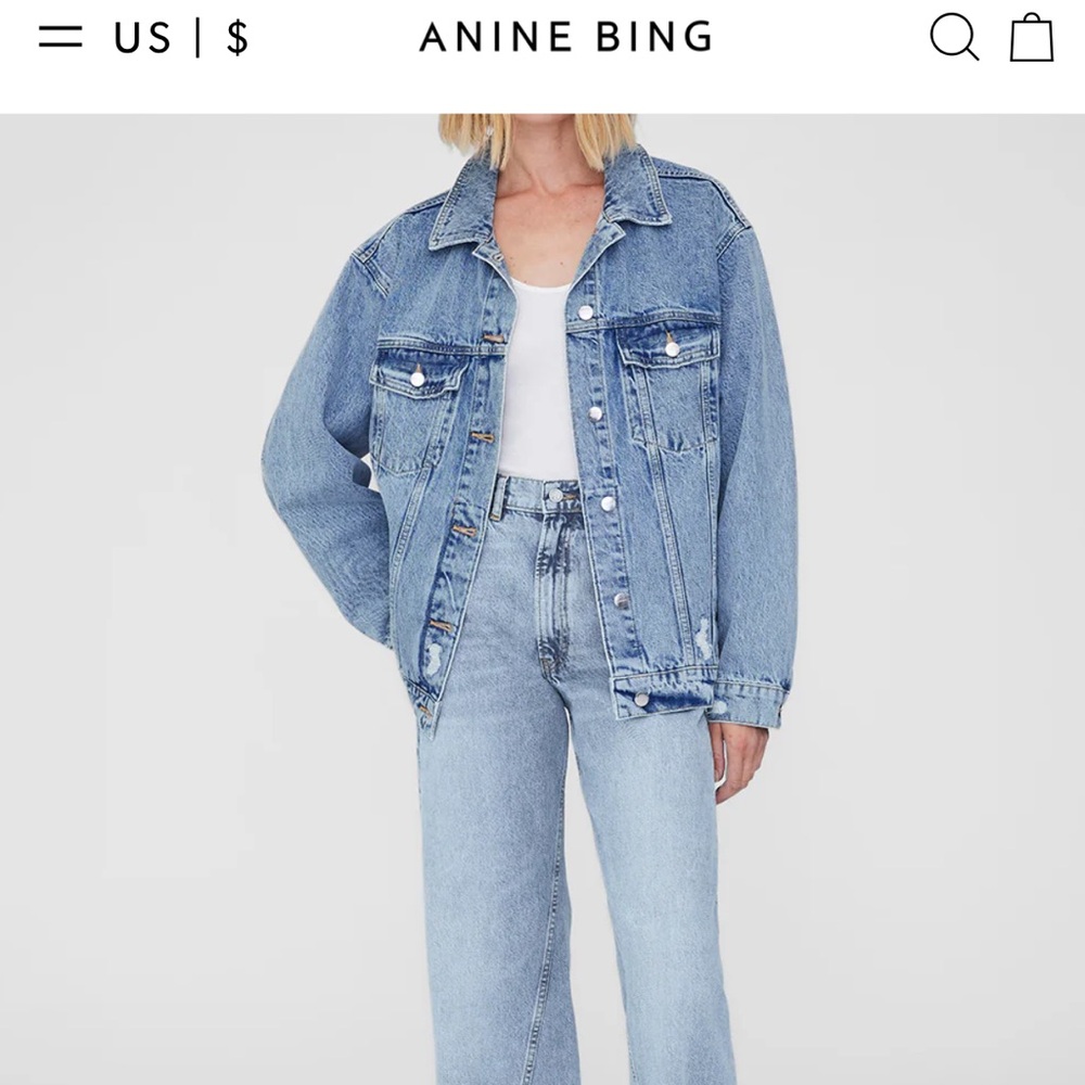 NWT Anine Bing Rory Denim Jacket Oversized Distressed  XS Current Season
